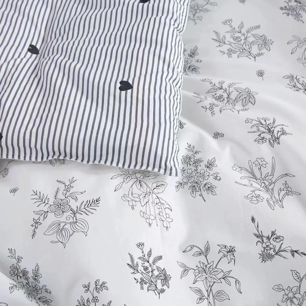 Parsley Black White Floral‎ Cotton Reversible Comforter Set King French Country